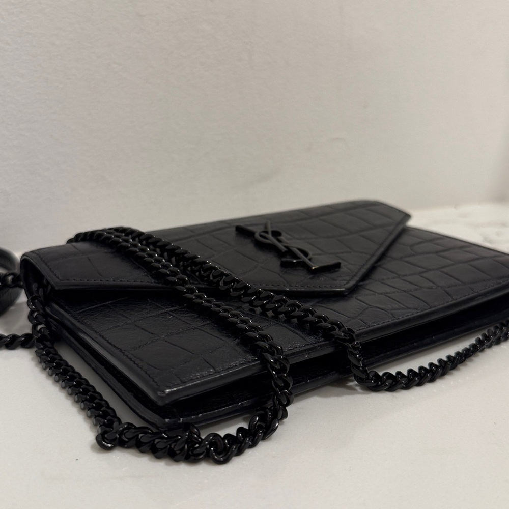 Yves Saint Laurent Black Croc-Embossed Leather Crossbody Bag - Picture 5 of 9